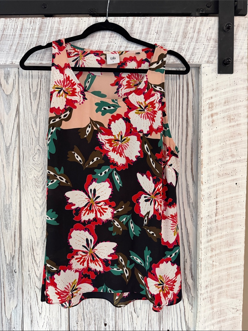 CAbi Black Floral Sleeveless Tank Dress with Pink & Green Accents